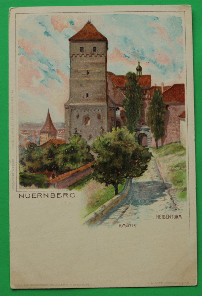 AK Nürnberg / um 1900 / Litho / Heidenturm / Künstler Karte K Mutter